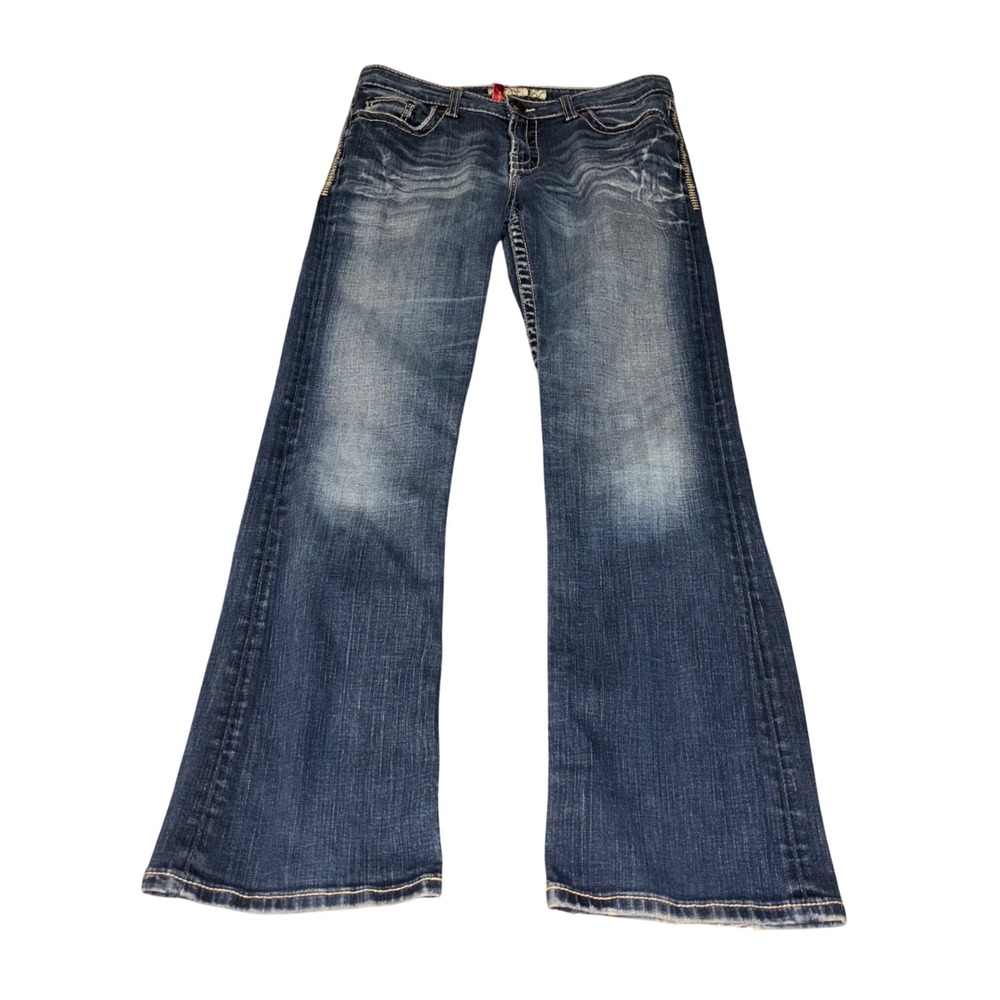 BKE Kate Bootcut Jeans Women Blue Stretch & Embellished Pockets Size 29 x 31 1/2